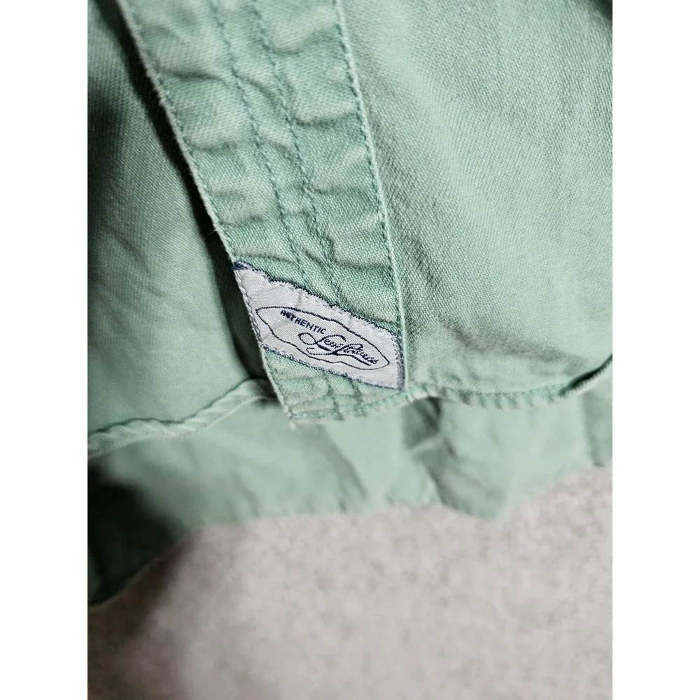 Vintage Levis Denim Button Up Shirt Mens Large Green Cotton Pockets Long Sleeve‎